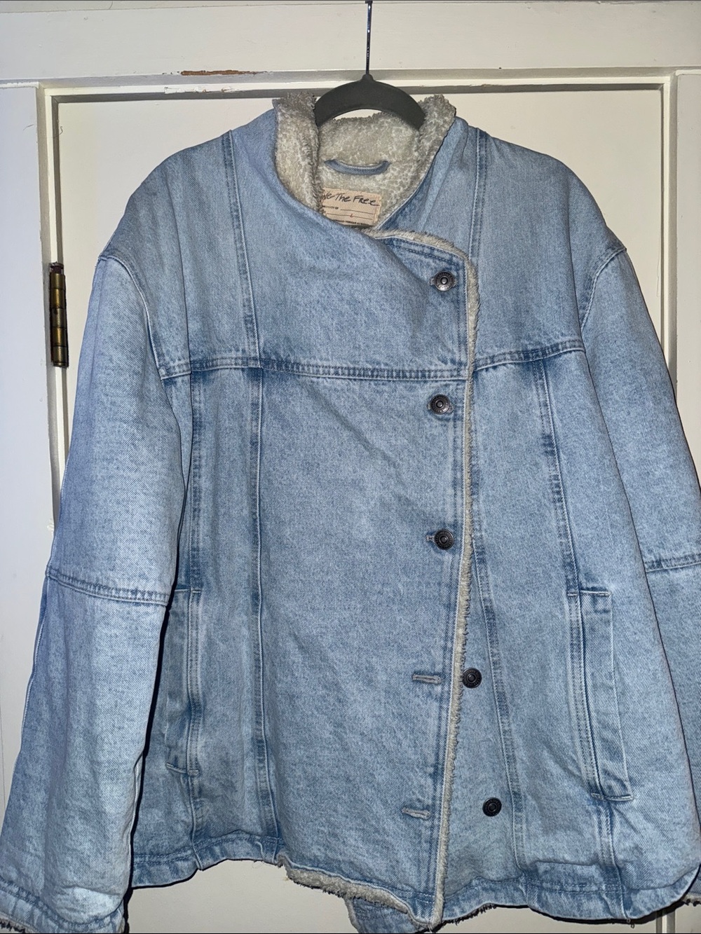 Free People Light Wash Denim Sherpa Jacket